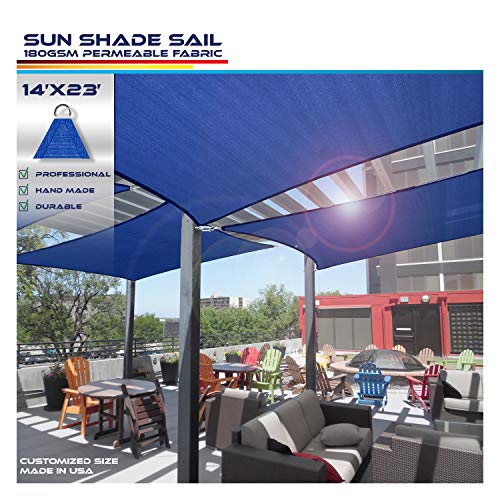 Windscreen4less 14' x 23' Rectangle Sun Shade Sail - Solid Blue Durable UV Shelter Canopy for Patio Outdoor Backyard - Custom Size