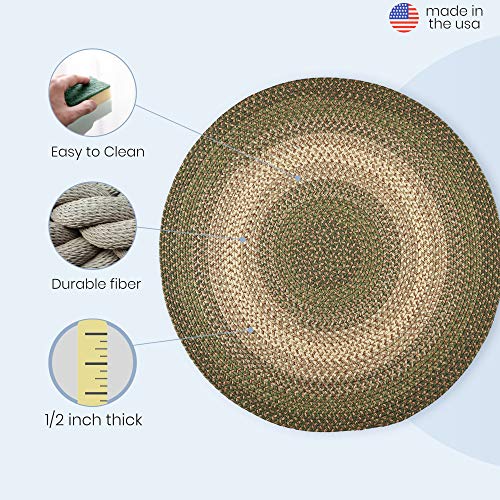 Super Area Rugs Hartford 6' Round Braided Rug Cream, Green & Beige Indoor/Outdoor Rug Primitive Washable Carpet