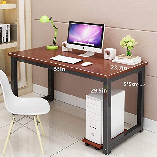 Home Office Desk, 63in Writing Desks Large Study Computer Table Workstation,Teak Wooden Top+Black Metal Leg