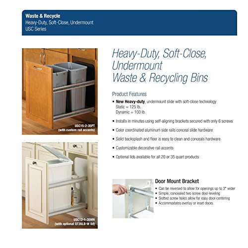 Knape & Vogt USC15-2-35PT In-Cabinet Soft Close Pull Out Trash Can, 19.19 by 14.81 by 22.44-Inch,Platinum