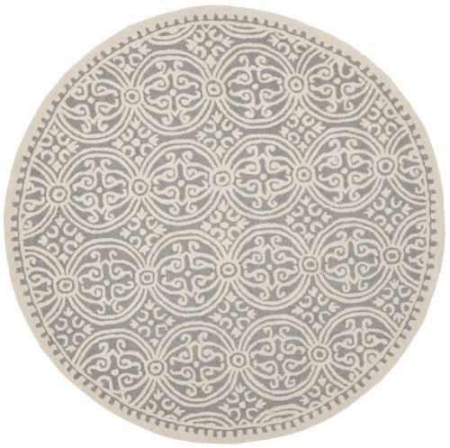 Safavieh Cambridge Collection CAM123D Handmade Moroccan Wool Area Rug, 6' x 6' Round, Silver/Ivory