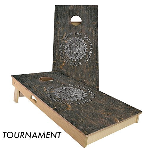 Rustic State Flag 4 by 2 feet Regulation Size Cornhole Boards Sets; 100% USA Made | Slick Woody's Cornhole Company (Vintage South Dakota)