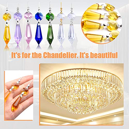 20 Pieces Chandelier Icicle Crystal U-Drop Prisms Lamp Parts Glass Pendants Beads for Wedding, Party or Holiday Decoration, 37mm, Pink