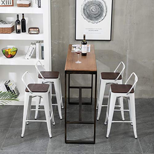 Tongli Square Seat 30" Metal Barstool for Bar or Kitchen Metal Bar Stools (30", White Wooden)