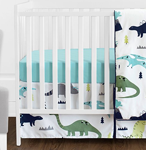 Navy Blue and Green Modern Dinosaur Baby Boys or Girls 11 Piece Crib Bedding Set