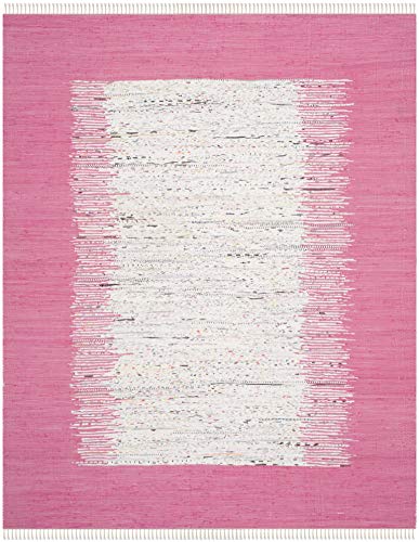Safavieh Montauk Collection MTK711A Handmade Flatweave Ivory and Pink Cotton Area Rug (8' x 10')