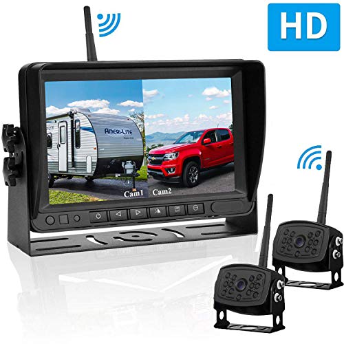 RV Dual Digital Wireless Backup Camera Kit W/ 7in LCD Monitor Trailer Rear View Front No Interference IP69 Waterproof Latest Wide Angle
