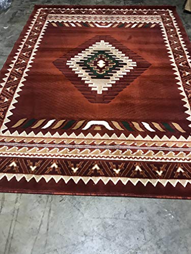 Kingdom Southwest Native American Area Rug Rust Terra Cotta Burgundy Green Beige Design D143 (8 Feet X 10 Feet)