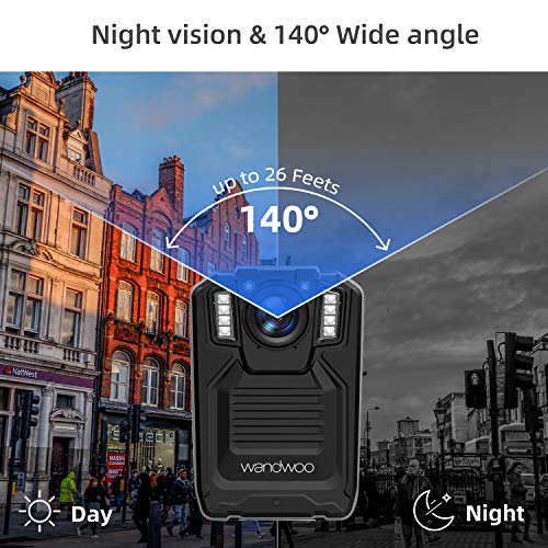 1296P Body Camera for Law Enforcement, Wandwoo Police Camera with 128GB Memory Infrared Night Vision Wide Angle IP66 Waterproof Photo Video Audio Recorder 2inch Display for Law Enforcement