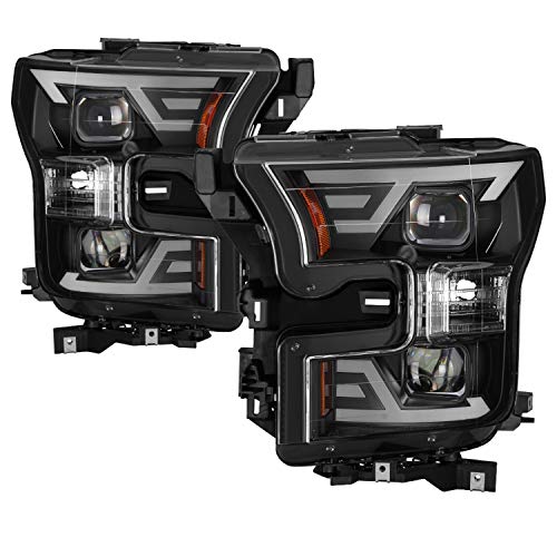 (xTune) Compatible with Ford F150 2015-2017 DRL LED Light Bar Projector Headlights - Black