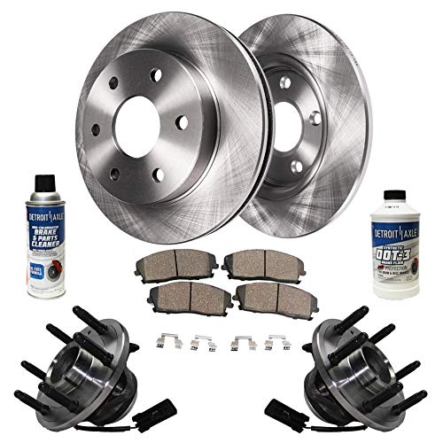 Detroit Axle - Front Wheel Hub Bearing Assembly, Disc Brake Kit Rotors w/Ceramic Pads w/Hardware & Brake Kit Cleaner