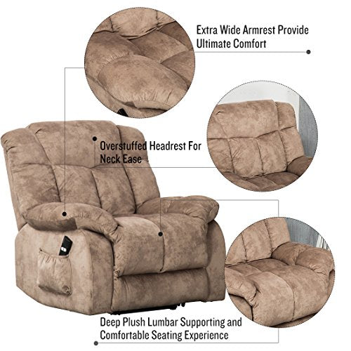 CANMOV Power Lift Recliner Chair for Elderly Safety Motion Reclining Mechanism-Antiskid Fabric Sofa w/ Overstuffed Design Camel
