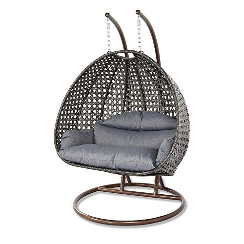Island Gale Luxury 2 Person Outdoor, Patio, Hanging Wicker Swing Chair ((2 Person) X-Large-Plus, Latte Rattan/Latte Cushion)