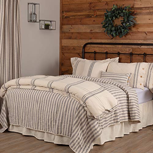 Piper Classics Market Place Gray Ticking Stripe California King Quilt, 103" x 103", Charcoal Gray & Natural Cream Quilted Country Farmhouse Style Bedding