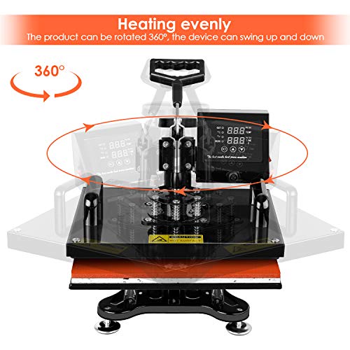 Heat Press 12" x 15" - TUSY 5 in 1 Swing Away Heat Press Machine for T Shirts Hat Mug Cap Plate, Multifunctional Digital Heat Transfer Sublimation