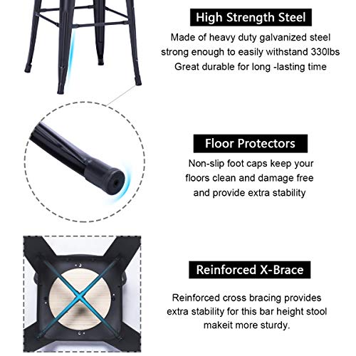 Tongli Metal Barstool Counter Industrial Patio Dining Chair for Kitchen Matte Black Backless(Set of 4) 30"
