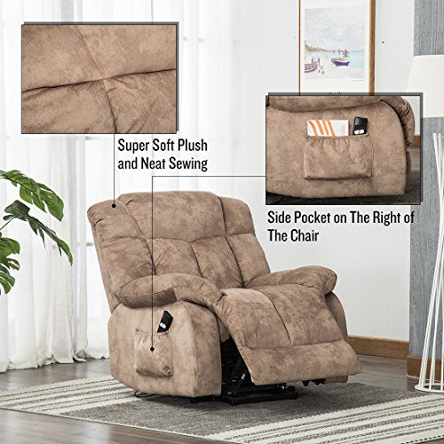 CANMOV Power Lift Recliner Chair for Elderly Safety Motion Reclining Mechanism-Antiskid Fabric Sofa w/ Overstuffed Design Camel