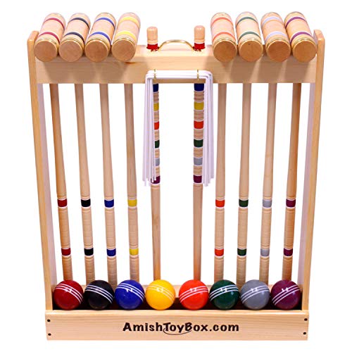 Amish-Crafted Deluxe 8-Player Croquet Game Set, Maple Hardwood (Four 28" Handles/Four 32" Handles)