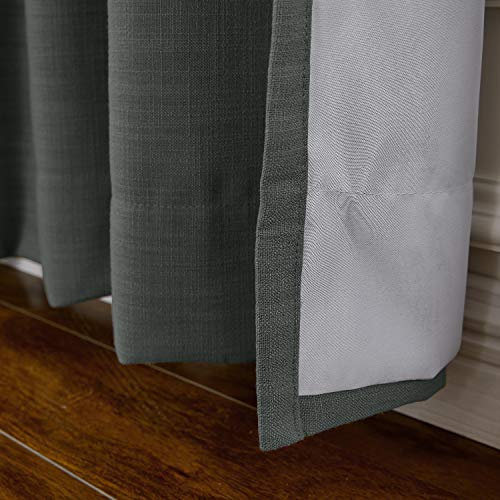 ChadMade Extra Wide Polyester Linen Drapes with Thermal Blackout Lining Pinch Pleat Curtain for Sliding Door Patio Carbon Grey