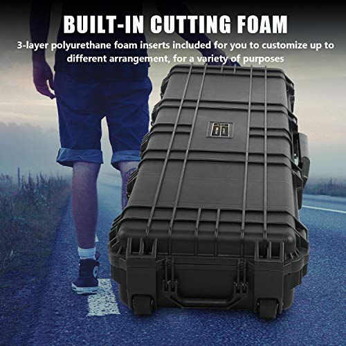 Lauraland 53 Inch Carrying Rifle Case, All Weather Water-Proof Safety Hard Gun Case with Foam with Wheels and Cuttable Foam