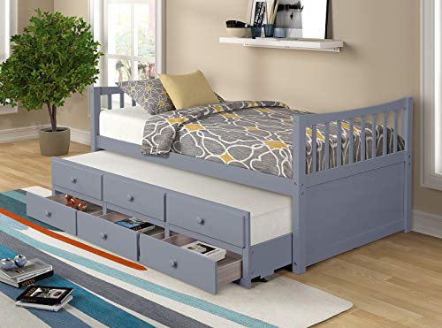 Twin Captain’s Bed Storage daybed with Trundle and Drawers for Kids Guests (White)