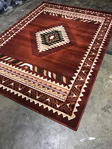 Kingdom Southwest Native American Area Rug Rust Terra Cotta Burgundy Green Beige Design D143 (8 Feet X 10 Feet)