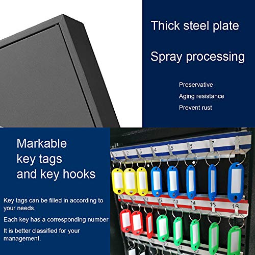 200 Position Key Cabinet with Key Lock and 200 Key Tags, 22“ Wall Mounted Steek Key Lock Box, Black