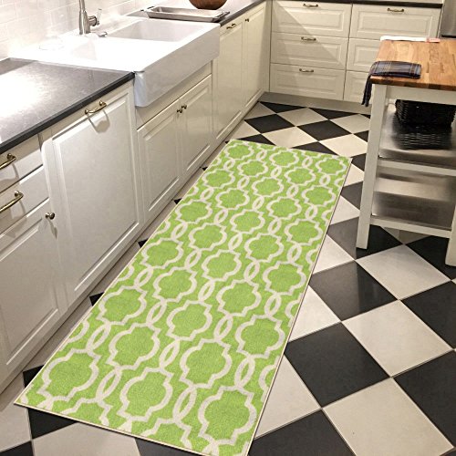 Custom Size Neon Green Moroccan Trellis Rubber Backed Non-Slip Hallway Stair Runner Rug 31in X 35ft