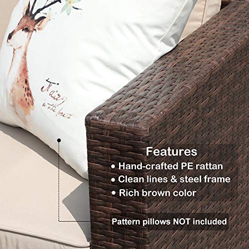 Super Patio Outdoor Patio Furniture Set, 5pc PE Wicker Rattan Sectional Furniture Set with Cushions and Coffee Table, Brown