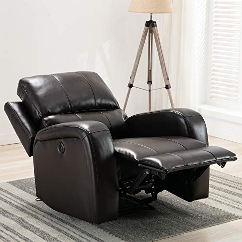 Bonzy Home Power Recliner Chair Air Leather Overstuffed Electric Faux Leather Recliner with USB Charge Port Dark Brown