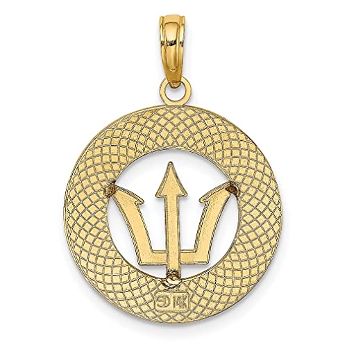 14k Yellow Gold Barbados Trident Spear Circle Charm Necklace Pendant Travel Transportation Destination Fine Jewelry For Women Gifts For Her