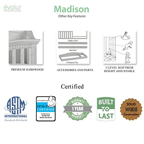 Evolur Madison 5 in 1 Flat Top Convertible Crib