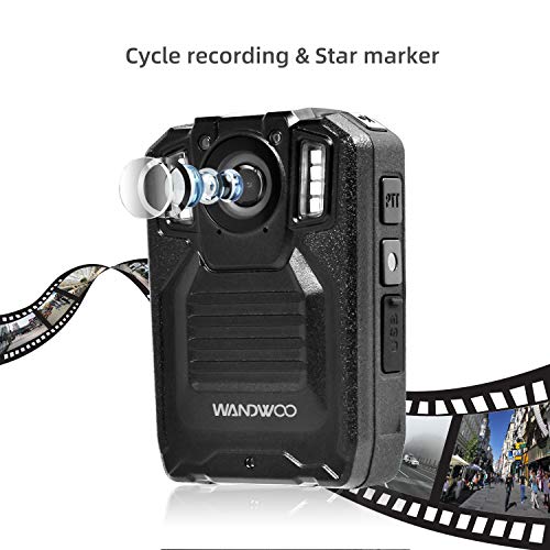 1296P Body Camera for Law Enforcement, Wandwoo Police Camera with 128GB Memory Infrared Night Vision Wide Angle IP66 Waterproof Photo Video Audio Recorder 2inch Display for Law Enforcement