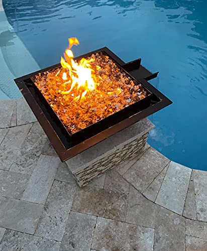 18" 24" Stainless Steel or Rustic Black Square Fire Pit Bowl Pot w/Waterfall Column (24" Fire Pit w/Waterfall, Rustic Black)