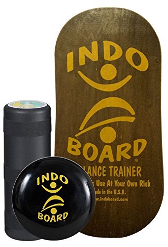 INDO BOARD Rocker Balance Board Package - Mahogany Brown - Improve Balance, Comes with 33" X 16" Non-Slip Deck 6.5" Roller and 14" Cushion