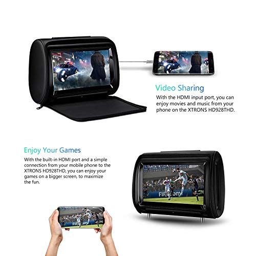 XTRONS 2 x 9in Pair Car Headrest DVD Player HD Digital Adjustable Touch Screen 1080P Video Auto Games HDMI New Version IR Headphones
