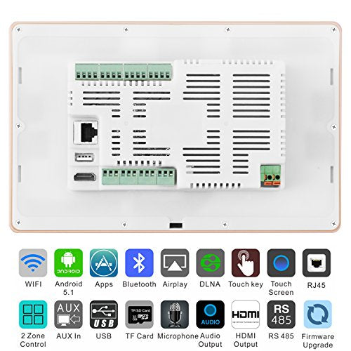HELMER in Wall Bluetooth Amplifier with WiFi, Multi-Room Android Stereo Audio System with 7 Ineches HD Touch Screen Video Player, Black, U6