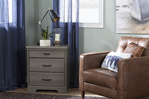 South Shore Versa Nightstand with 2 Drawers and Charging Station, Weathered Oak
