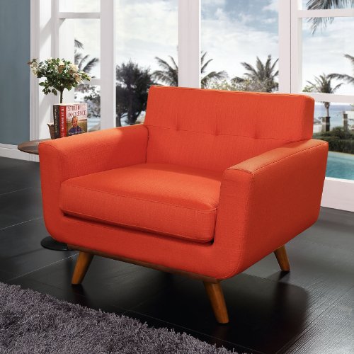 Modway Engage Mid-Century Modern Upholstered Fabric Accent Arm Lounge Chair in Atomic Red