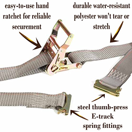 20 E Track Ratchet Tie-Down Cargo Straps, 2" x 16' Durable Ratcheting Strap Cargo TieDowns, Heavy Duty Grey Polyester Tie-Downs, ETrack Spring Fittings…