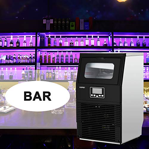 KUPPET Commercial Ice Machine, Freestanding Automatic Portable Ice Cube Machine, for Restaurants/Bars/Homes/Offices, 88 LBS/24H, Stainless Steel