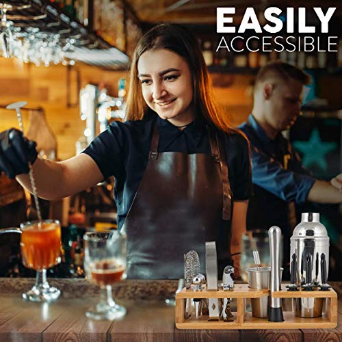 20 Piece Cocktail Shaker Bartender Kit: hIGH Quality Stainless Steel Bar Tools/Accessories With Bamboo Stand. Velvet Bag Included.
