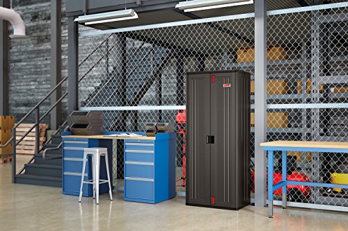 Suncast Commercial Blow Molded Tall Cabinet, Black Storage Shed, Outdoor Use, 6 Shelf
