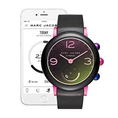 Marc Jacobs Women's Riley Aluminum and Rubber Hybrid Smartwatch, Color: Gold-Tone, Black (Model: MJT1001)