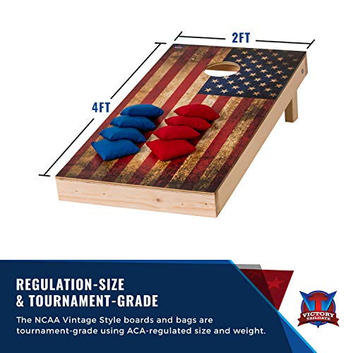Victory Tailgate Regulation Collegiate NCAA Weathered Triangle Series Cornhole Board Set - 2 Boards, 8 Bags - St. Thomas Bobcats