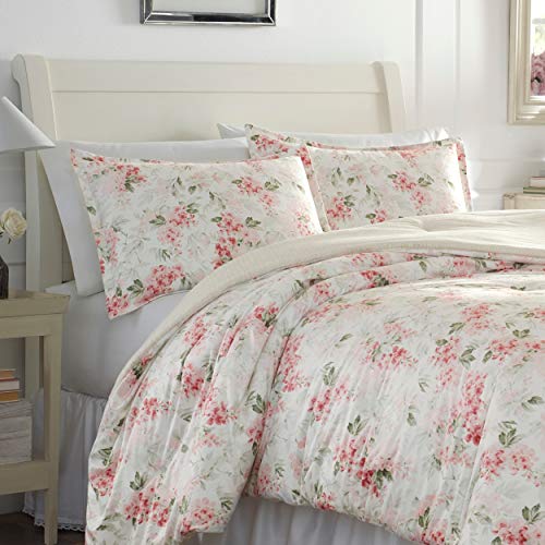 Laura Ashley Wisteria Collection Luxury Ultra Soft Comforter, All Season Premium Bedding Set, Stylish Delicate Design for Home Décor, King, Blush