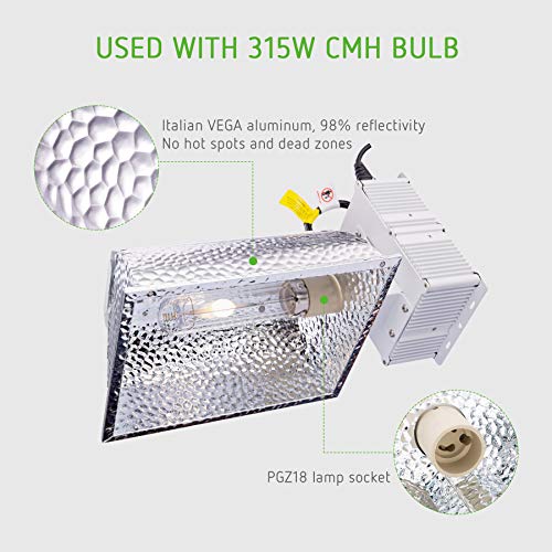 VIVOSUN 315W Ceramic Metal Halide CMH/CDM Grow Light Kit, ETL Listed, High-Reflectivity Vega Aluminum Hood, 120/240V Ballast, Full-Spectrum CMH Hydroponic Grow Light and Suspension System