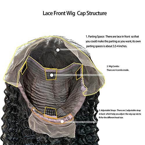 Lace Frontal Wigs Human Hair Wigs with Baby Hair Pre-plucked Hairline Deep Wave Glueless Lace Front Wigs for Black Women Natural Color 130% Density 16 inch