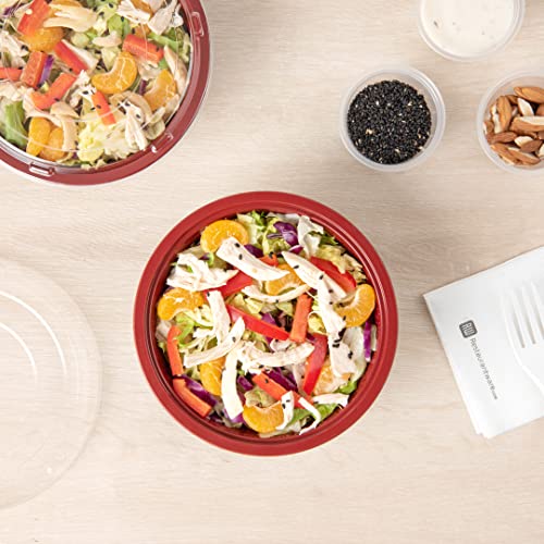 18 Ounce Plastic Food Bowls, 200 With Lid Disposable Food Containers - Mircowave-Safe, BPA-Free, Black And Red Plastic To Go Bowls, Disposable - Restaurantware