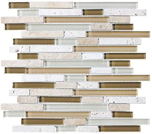 10 Square Feet - Bliss Bamboo Stone and Glass Linear Mosaic Tiles - Bathroom Walls/Tub Surround/Kitchen Backsplash